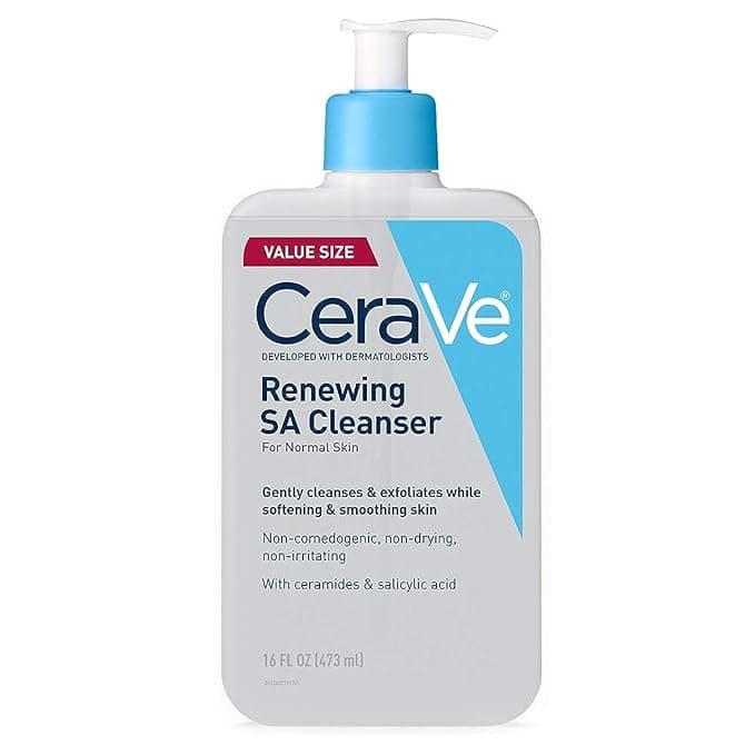 CeraVe Renewing Salicylic Acid Cleanser, Formulated With Hyaluronic Acid, Niacinamide, & Ceramides, Gentle BHA Exfoliating Face Wash Smooths & Softens Skin, Non Comedogenic & Fragrance Free, 16 Ounce